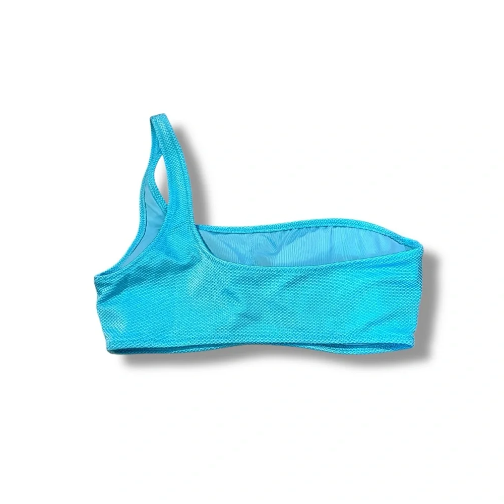 Aerie One‎ Shoulder Bikini Top Blue Women’s Size Medium Swim Textured Stretch